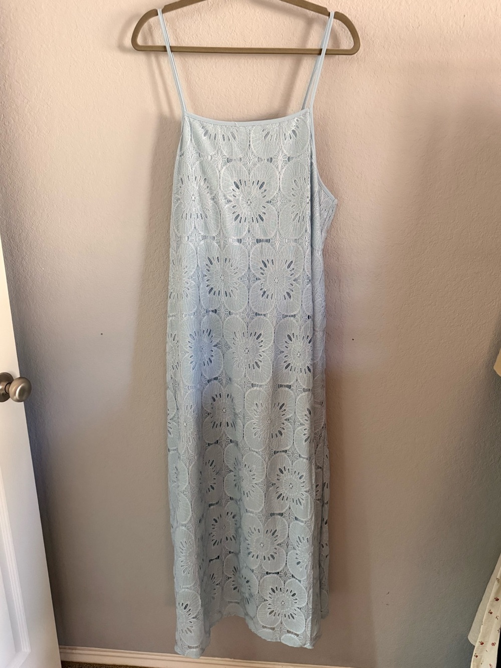 MEROKEETY Light Blue Floral Lace Eyelet Maxi Dress XL